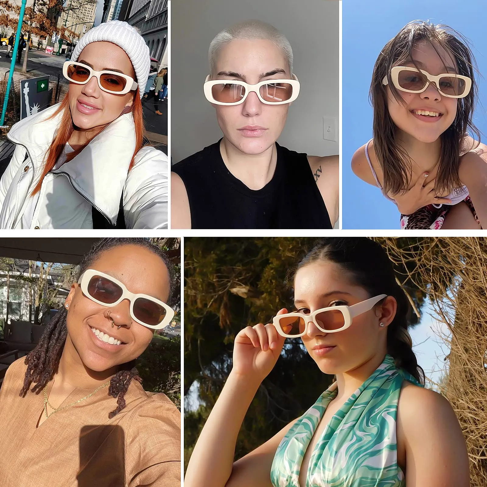 Tskestvy 4 Pieces Retro Sunglasses Vintage Sunglasses Small Square Rectangle 90s Glasses Trendy Y2K for Women Aesthetic Accessories (A)