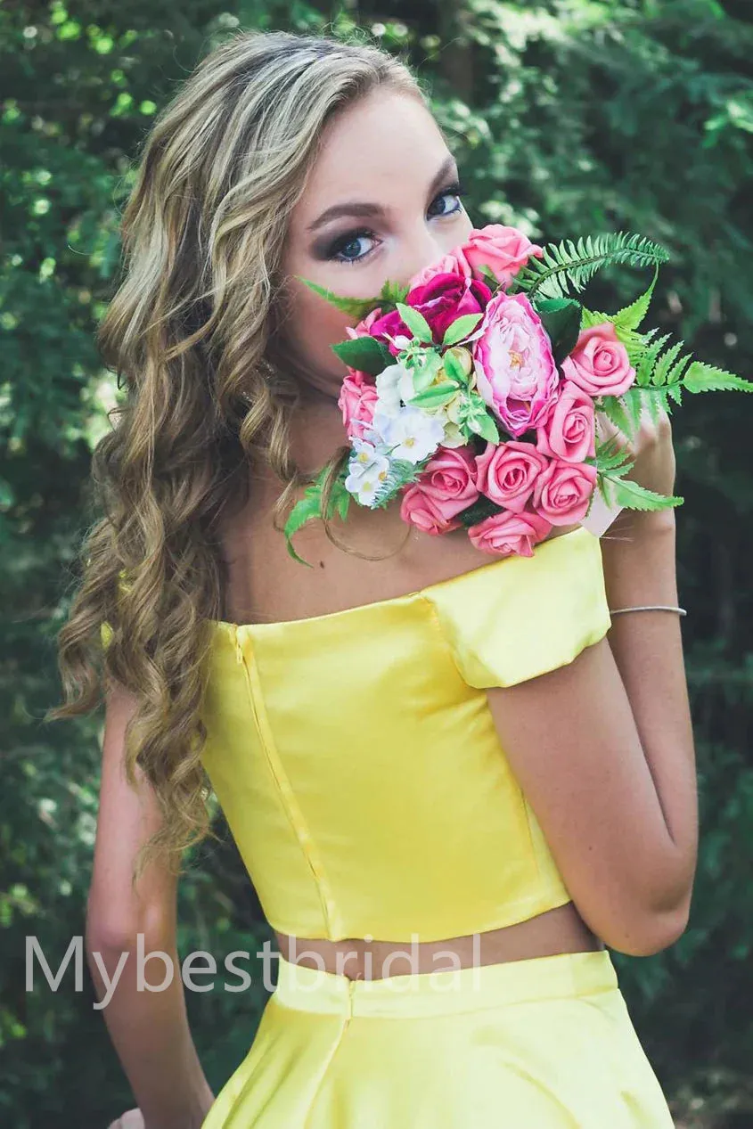 Two pieces Off shoulder Sleeveless A-line Short Mini Homecoming Dress,  HDS0131