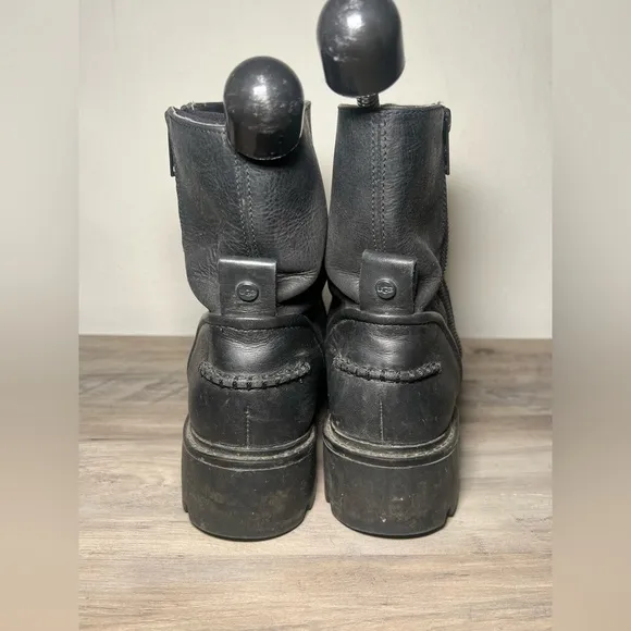UGG Women's Polk Black Leather Zip Up Boots,Moto,Biker,Size 10