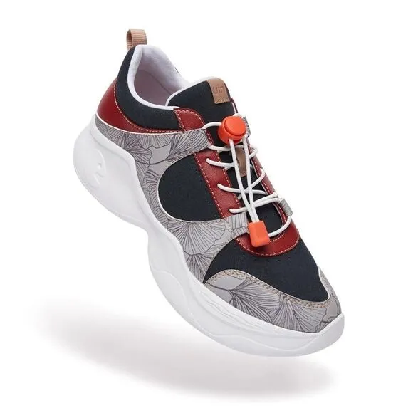 UIN Women's Chunky Fashion Sneakers Walking Casual Shoes (Fall-Dark Red Palma)
