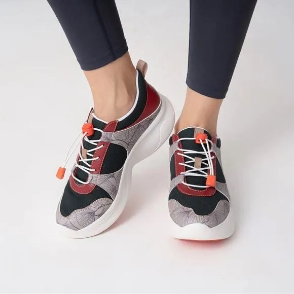 UIN Women's Chunky Fashion Sneakers Walking Casual Shoes (Fall-Dark Red Palma)