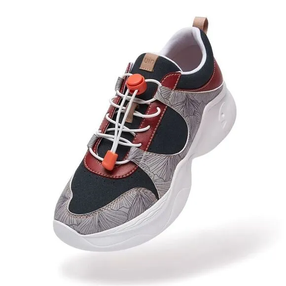 UIN Women's Chunky Fashion Sneakers Walking Casual Shoes (Fall-Dark Red Palma)
