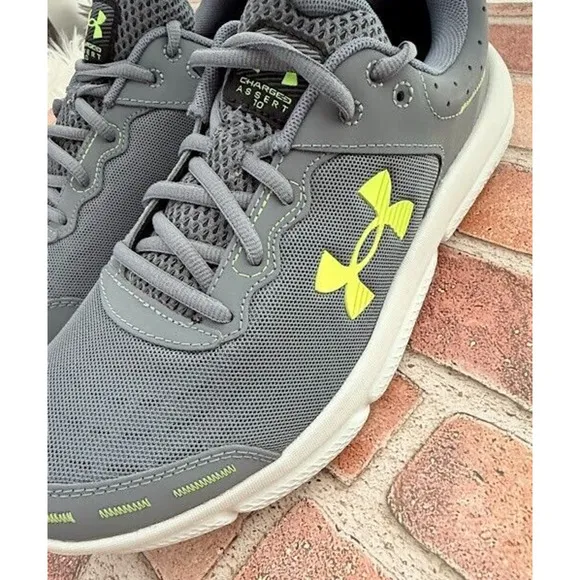 Under Armour Charged Assert 10- Men's Size 11 Gray Gravel Lime Running Shoes New