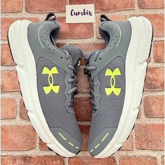 Under Armour Charged Assert 10- Men's Size 11 Gray Gravel Lime Running Shoes New