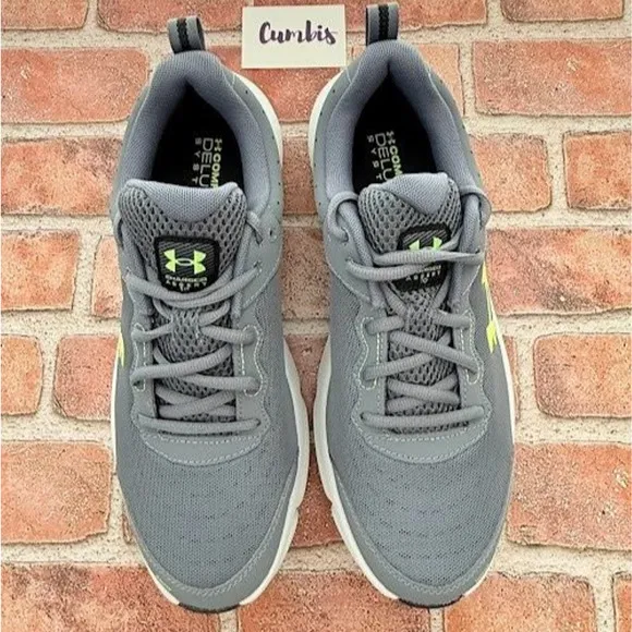 Under Armour Charged Assert 10- Men's Size 11 Gray Gravel Lime Running Shoes New