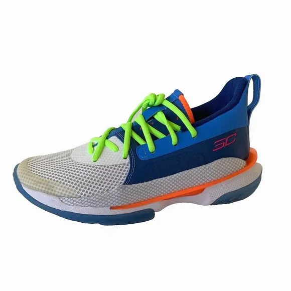 Under Armour Curry 7 Blue White Basketball Sneakers Shoes Size 6Y Boys