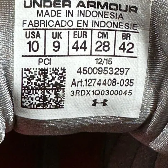 Under Armour Mens Strive 6 1274408-035 Gray Running Shoes Sneakers Size 10
