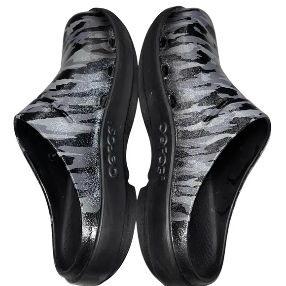 Unisex Oofos Oocloog Limited Edition Black &amp; Gray Camouflage Clogs Men 10 W 12