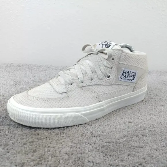 Vans Half Cab Mens 8 Shoes Cream White Skate Sneakers Snake Print Suede Lace Up