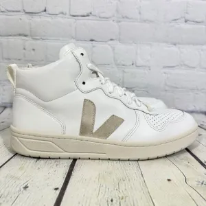 Veja Athletic Women Size 11.5 White High Top V15 Leather Lace Up Trainers Shoes