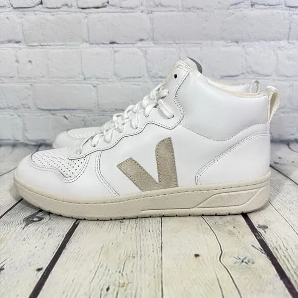 Veja Athletic Women Size 11.5 White High Top V15 Leather Lace Up Trainers Shoes