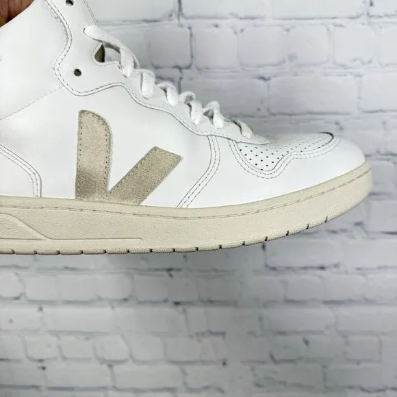 Veja Athletic Women Size 11.5 White High Top V15 Leather Lace Up Trainers Shoes