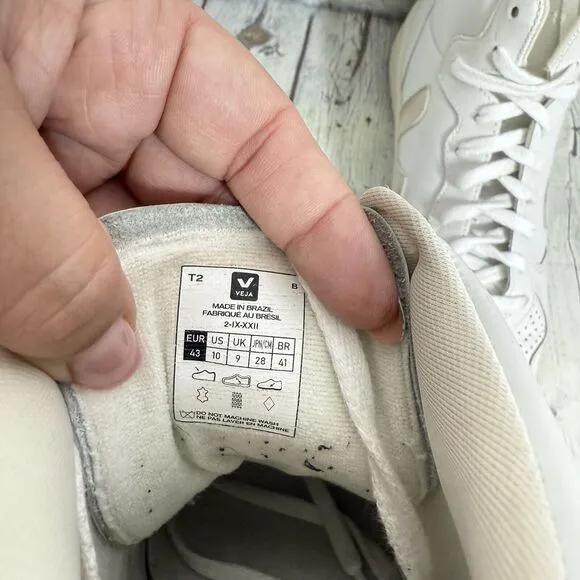 Veja Athletic Women Size 11.5 White High Top V15 Leather Lace Up Trainers Shoes