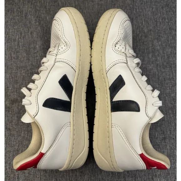 Veja V-10 Leather White Red &amp; Blue Womens Sneakers Shoes Sz 5 EUR 36