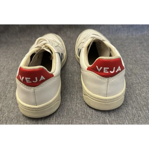 Veja V-10 Leather White Red &amp; Blue Womens Sneakers Shoes Sz 5 EUR 36
