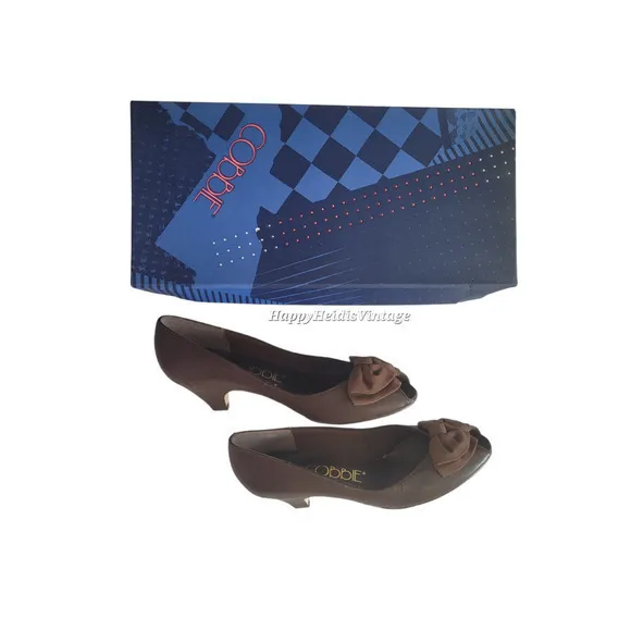 Vintage Cobbie Brown Felicity Dark Academia Open Toe‎ Bow Pump Shoes