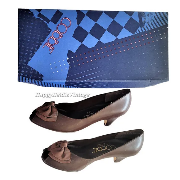 Vintage Cobbie Brown Felicity Dark Academia Open Toe‎ Bow Pump Shoes