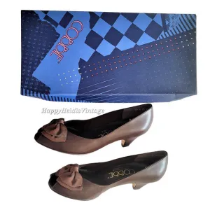 Vintage Cobbie Brown Felicity Dark Academia Open Toe‎ Bow Pump Shoes
