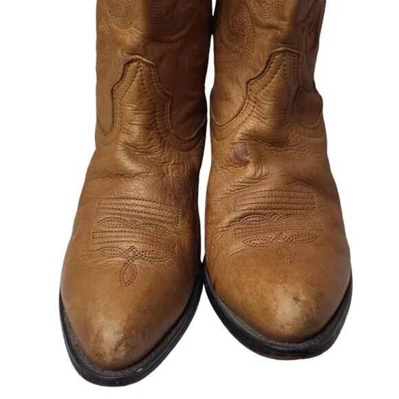 Vintage Durango men's tan leather western cowboy boots, embroidered 9M