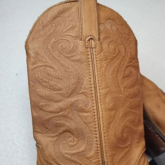 Vintage Durango men's tan leather western cowboy boots, embroidered 9M