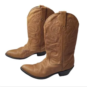 Vintage Durango men's tan leather western cowboy boots, embroidered 9M