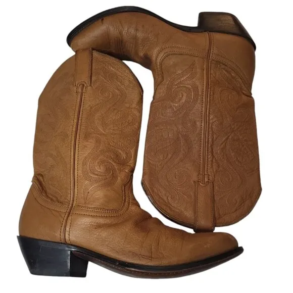 Vintage Durango men's tan leather western cowboy boots, embroidered 9M
