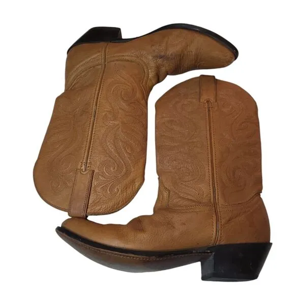 Vintage Durango men's tan leather western cowboy boots, embroidered 9M