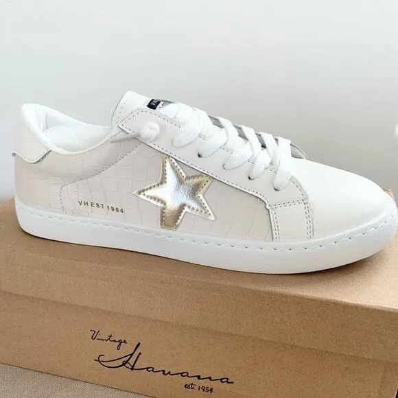 Vintage Havana Carla Sneakers Off White Croco NEW Size 8 NEW IN BOX