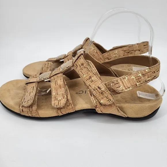 Vionic Amber Adjustable Sandals Gold Cork Open Toe Comfort Insole Size 9