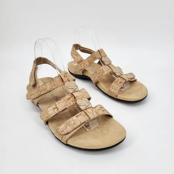 Vionic Amber Adjustable Sandals Gold Cork Open Toe Comfort Insole Size 9