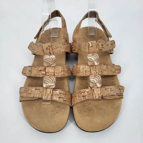 Vionic Amber Adjustable Sandals Gold Cork Open Toe Comfort Insole Size 9