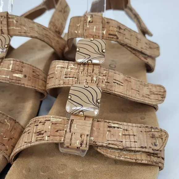 Vionic Amber Adjustable Sandals Gold Cork Open Toe Comfort Insole Size 9