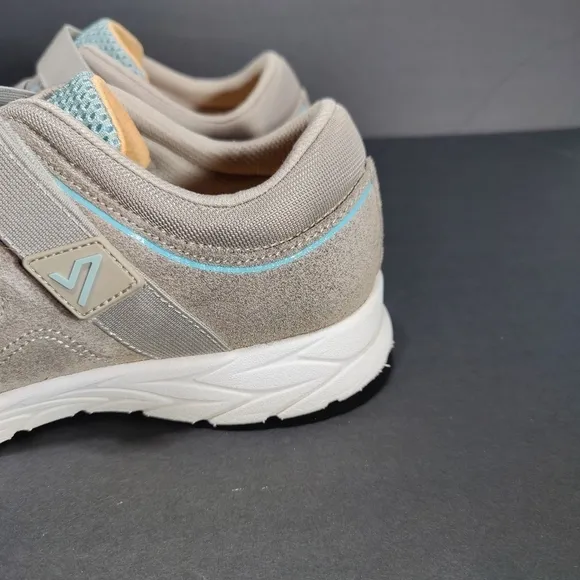 VIONIC Brisk Ema Gray Leather Blue Knit  Adjustable Strap Sneaker Women's Size 9