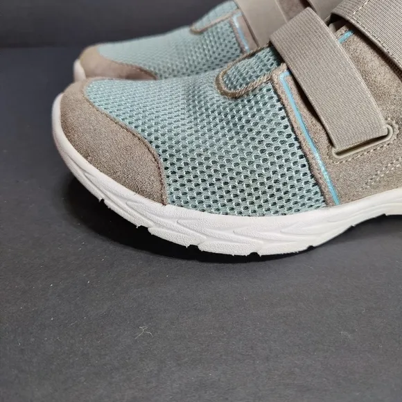 VIONIC Brisk Ema Gray Leather Blue Knit  Adjustable Strap Sneaker Women's Size 9