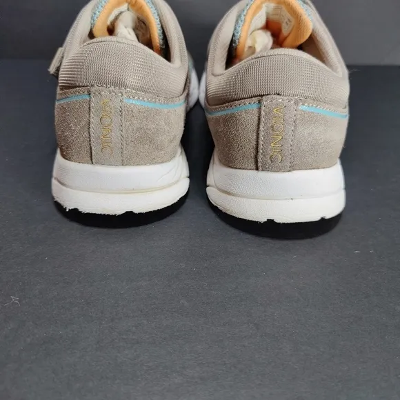 VIONIC Brisk Ema Gray Leather Blue Knit  Adjustable Strap Sneaker Women's Size 9