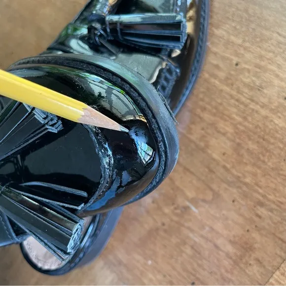 Vionic Reagan Black Patent Leather Tassel Loafer Mules Comfort Slip On Flats