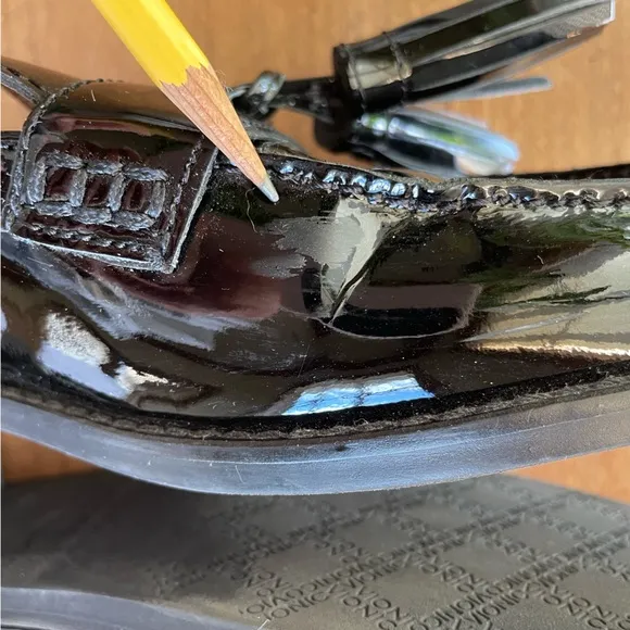 Vionic Reagan Black Patent Leather Tassel Loafer Mules Comfort Slip On Flats