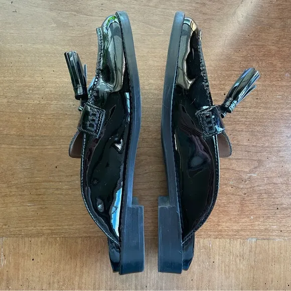Vionic Reagan Black Patent Leather Tassel Loafer Mules Comfort Slip On Flats