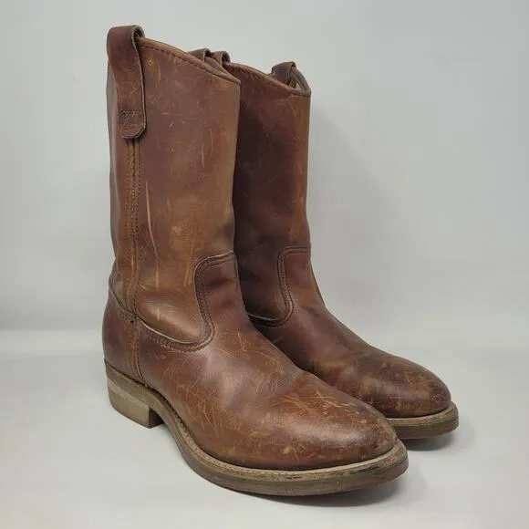 VTG Red Wing Boots 8B Pecos Western Brown Leather Safety Toe Work Nailseat 2265