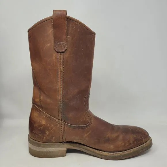 VTG Red Wing Boots 8B Pecos Western Brown Leather Safety Toe Work Nailseat 2265