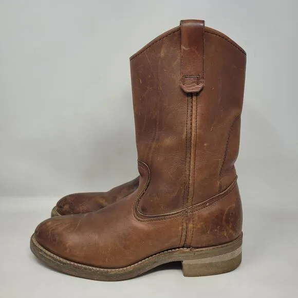 VTG Red Wing Boots 8B Pecos Western Brown Leather Safety Toe Work Nailseat 2265