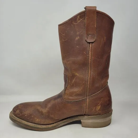 VTG Red Wing Boots 8B Pecos Western Brown Leather Safety Toe Work Nailseat 2265