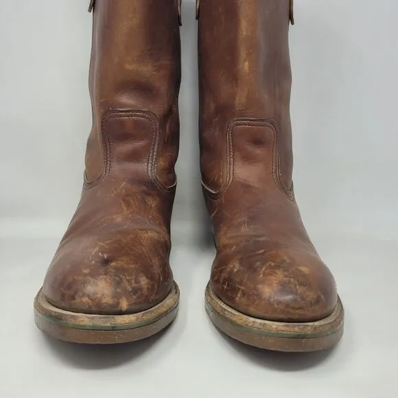 VTG Red Wing Boots 8B Pecos Western Brown Leather Safety Toe Work Nailseat 2265
