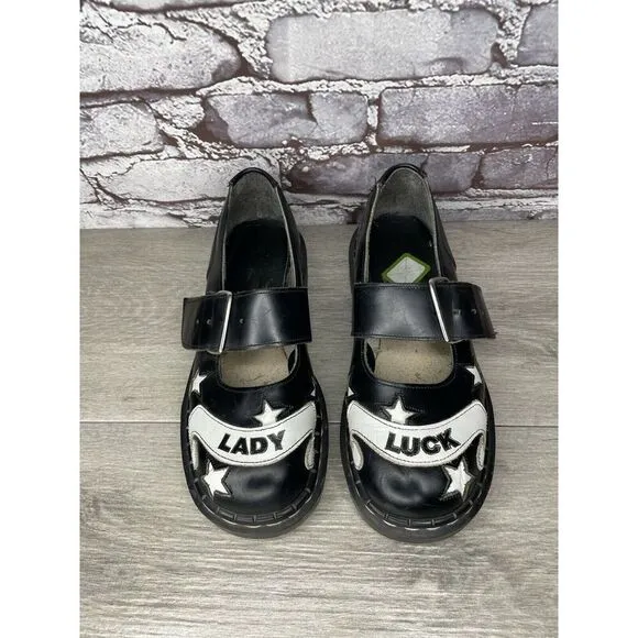 VTG TUK LADY LUCK Black Leather MaryJane Strap England Shoes Women 36EU/5.5M US