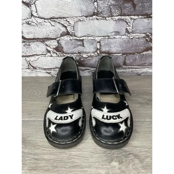 VTG TUK LADY LUCK Black Leather MaryJane Strap England Shoes Women 36EU/5.5M US