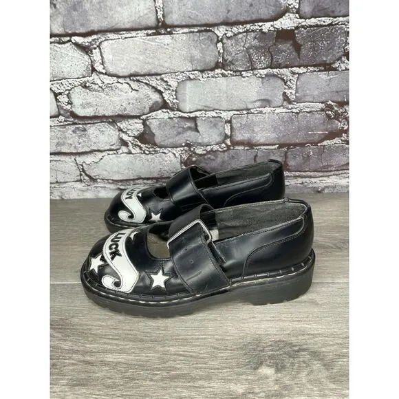 VTG TUK LADY LUCK Black Leather MaryJane Strap England Shoes Women 36EU/5.5M US