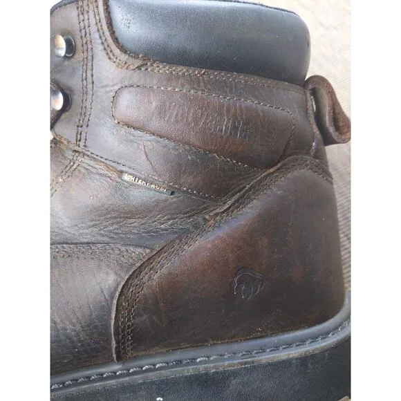 Wolverine Mens 13M Waterproof Work Boots Brown Leather Steel Toe Safety