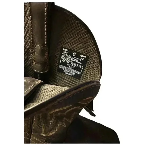 Wolverine Rancher Men's Work Boot Sz 9M Brown Leather steel toe *see pic scratch
