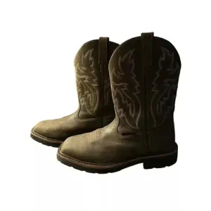 Wolverine Rancher Men's Work Boot Sz 9M Brown Leather steel toe *see pic scratch