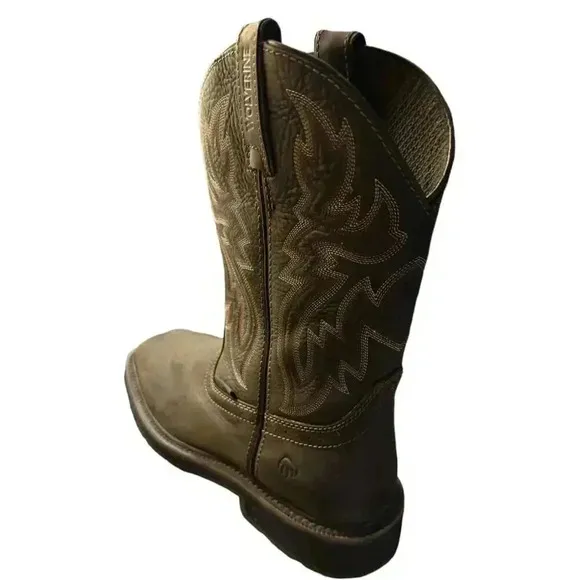 Wolverine Rancher Men's Work Boot Sz 9M Brown Leather steel toe *see pic scratch